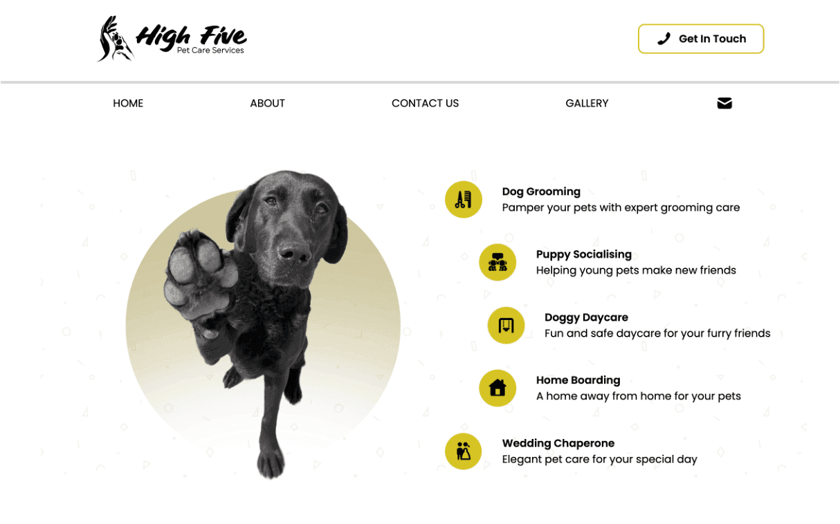 Preview of highfive.pet website